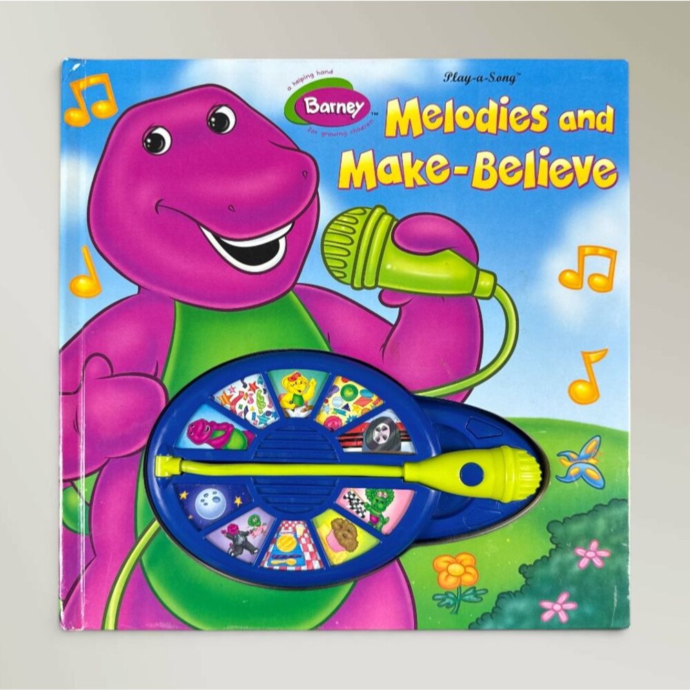 Barney Melodies & Make-Believe Play-A-Song Hardcover Book Sound Microphone READ